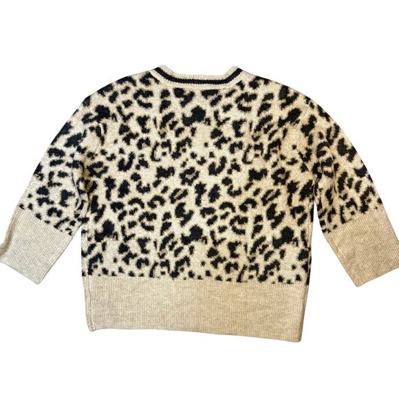Pol Sweater Medium Tan Black Leopard Print Oversized Chunky - Picture 4 of 6